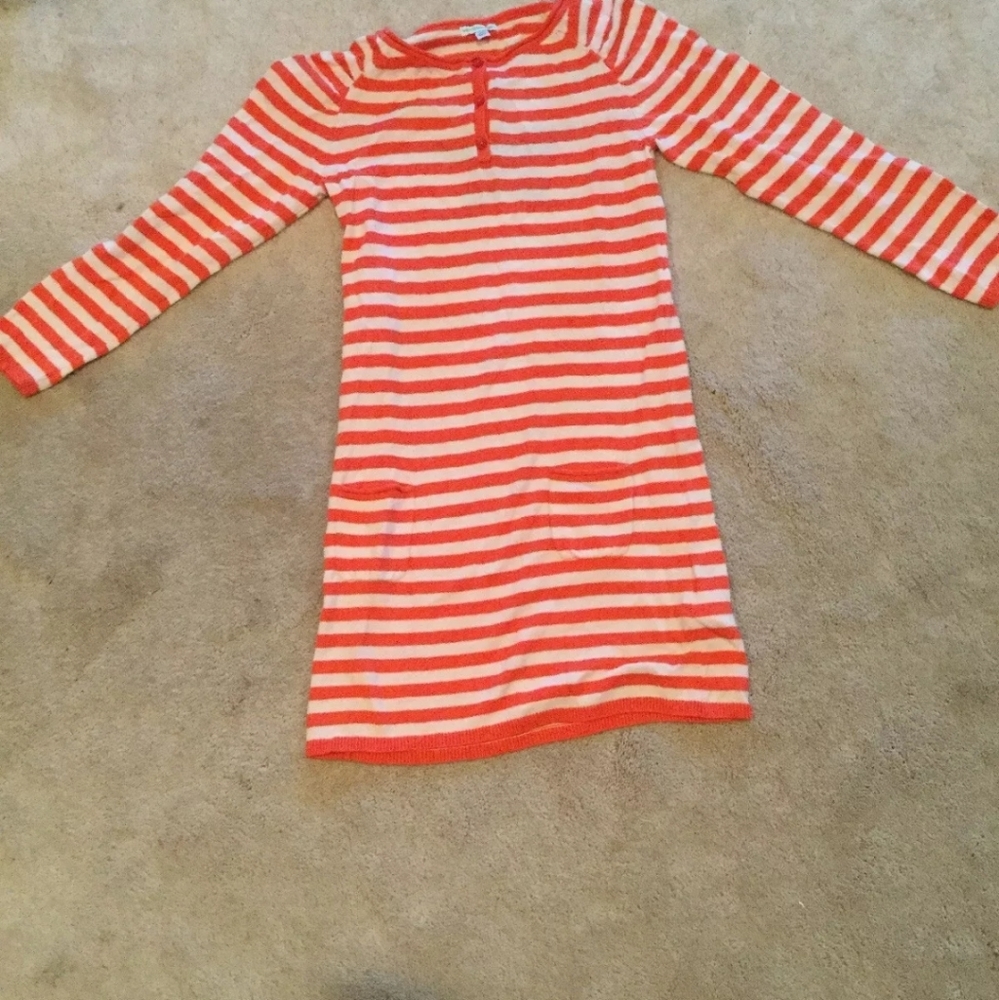Vertbaudet Orange Striped Dress Kids 126 cm.